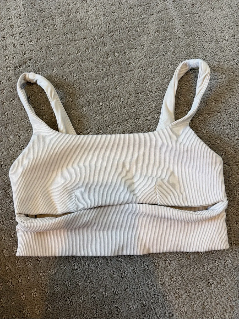 ALO Yoga White Ribbed Cutout Low-Back Sports Bra